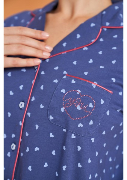 Kadın Anne-Kız Kalpli Önden Düğmeli Gömlek Yaka Uzun Kollu Pijama Takım fiyatları