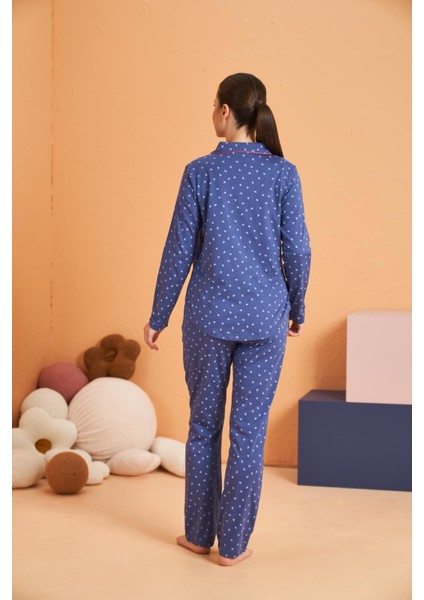 Kadın Anne-Kız Kalpli Önden Düğmeli Gömlek Yaka Uzun Kollu Pijama Takım fırsatları
