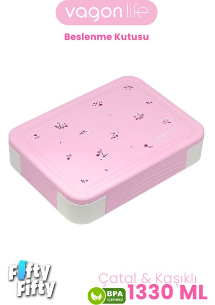 1330 ml Tek Kat 6 Bölme Çocuk Beslenme Kutusu Çatal / Kaşık / Sos Kaseli -FFB1265