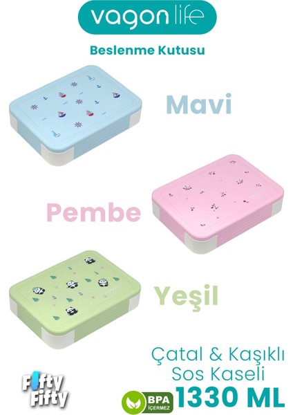 1330 ml Tek Kat 6 Bölme Çocuk Beslenme Kutusu Çatal / Kaşık / Sos Kaseli -FFB1265 modelleri