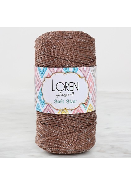 Loren Soft Star Makrome Ipi Gümüş Simli Kahverengi