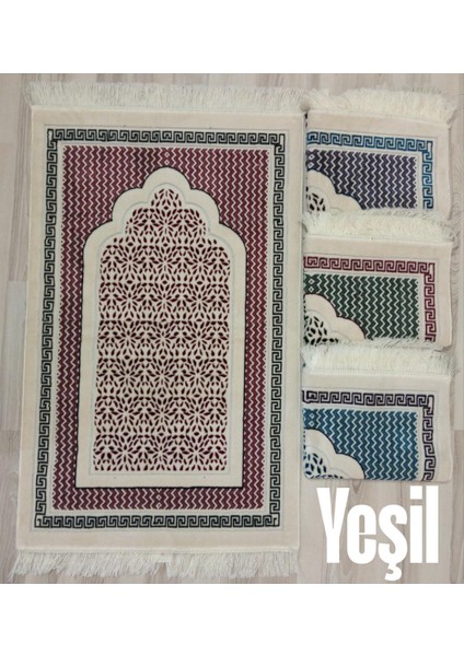 Geometrik Mihrap Motifli Akrilik Polyester Kadife Desenli Namazlık Seccade (110X70)CM 700 gr