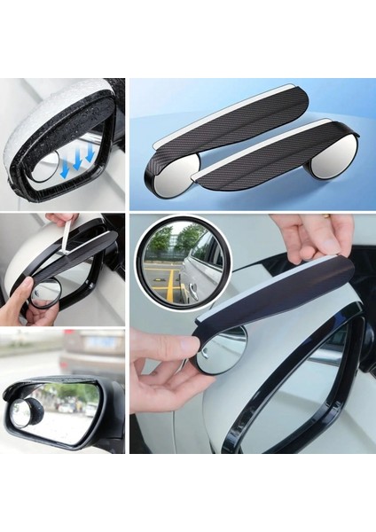 2 Adet Kendinden Aynalı Karbon Fiber Görünümlü Araba Yan Ayna Yağmur Koruyucuları Yağmur &amp;amp; Kar Kalkanı Visörler (4887)
