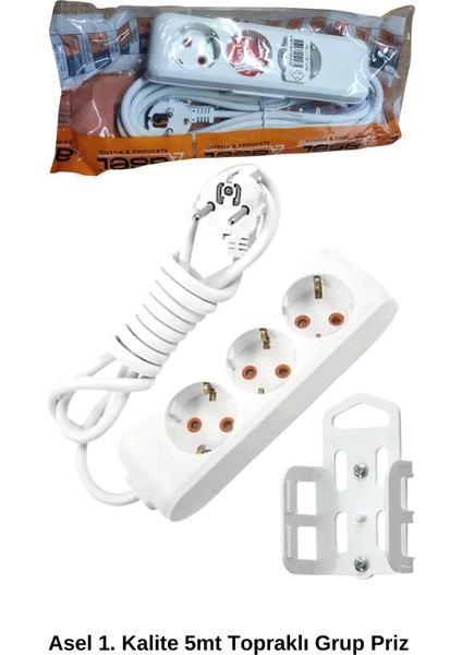 5 Metre Askı Aparatlı Topraklı 3lü Grup Priz ROYALEKS-AST305
