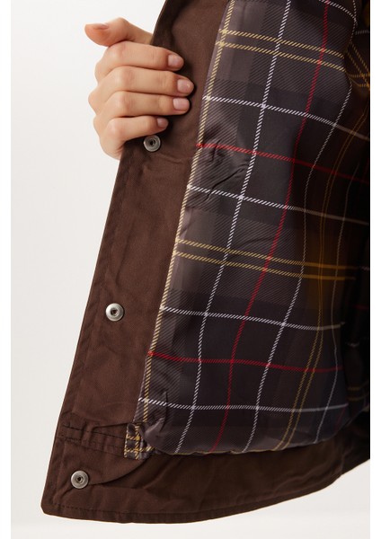 Kontrast Deri Yaka Detaylı Gabardin Ceket LFN0139 Kahverengi