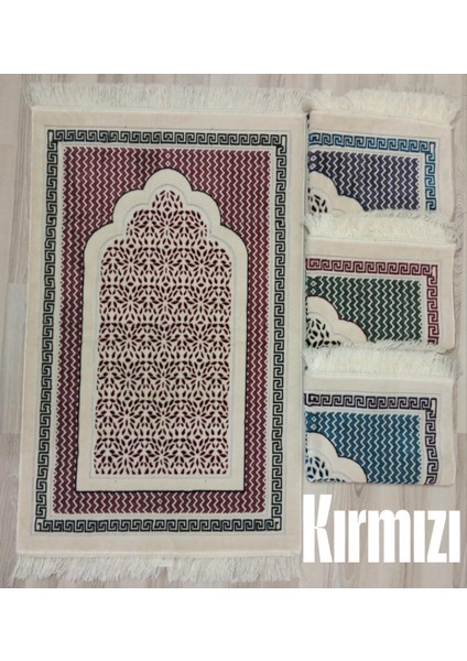 Geometrik Mihrap Motifli Akrilik Polyester Kadife Desenli Namazlık Seccade (110X70)CM 700 gr