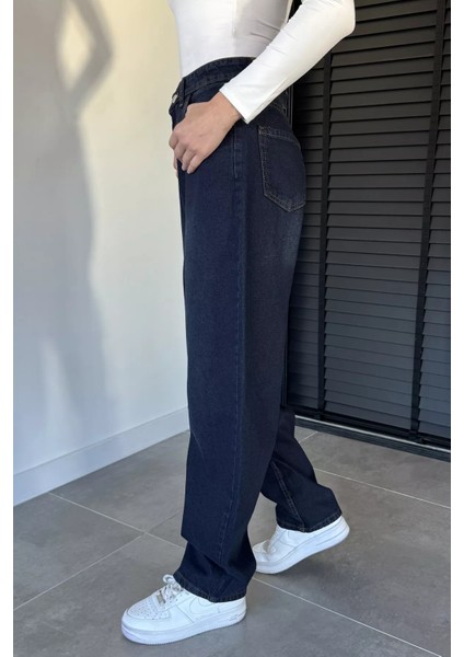 Kadın Yüksek Bel Kemer Detaylı Bol Kesim Jean Kot Pantolon P-00019660 modelleri