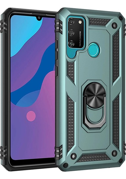 Huawei Y6P Kılıf Sofya Yüzüklü Silikon Kapak - Yeşil