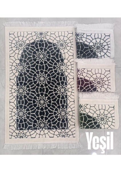 Iç Içe Geçmiş Yıldız Süsleme Motifli Akrilik Polyester Kadife Desenli Namazlık Seccade (110X70)CM 700 gr