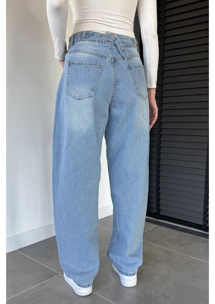 Kadın Yüksek Bel Kemer Detaylı Bol Kesim Jean Kot Pantolon P-00019660 modelleri