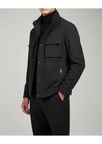 Italyan Stil Slim Fit Fermuarlı Ceket Pantolon Spor Takım Elbise Siyah T14976