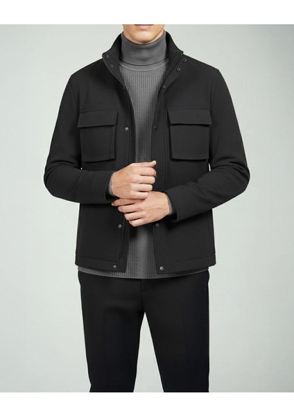 Italyan Stil Slim Fit Fermuarlı Ceket Pantolon Spor Takım Elbise Siyah T14976 modelleri