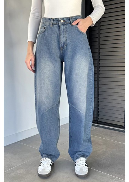 Kadın Yüksek Bel Kemer Detaylı Bol Kesim Jean Kot Pantolon P-00019660 fiyatları