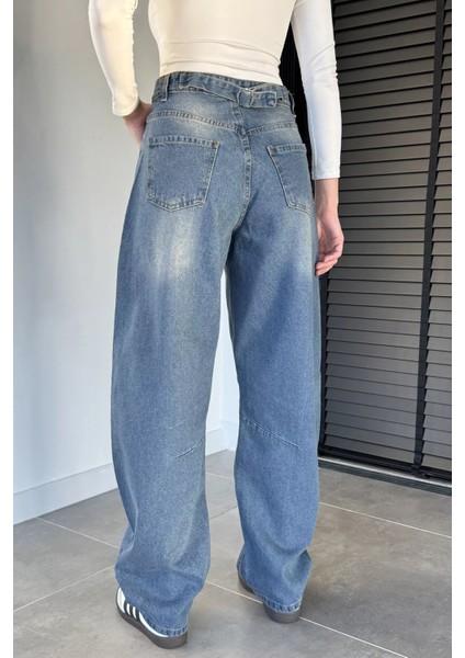 Kadın Yüksek Bel Kemer Detaylı Bol Kesim Jean Kot Pantolon P-00019660 modelleri