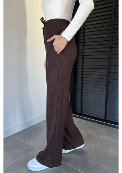 Kadın Bel Lastikli Kendinden Çizgi Desenli Palazzo Pantolon P-00019663 modelleri