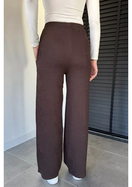 Kadın Bel Lastikli Kendinden Çizgi Desenli Palazzo Pantolon P-00019663 fırsatları