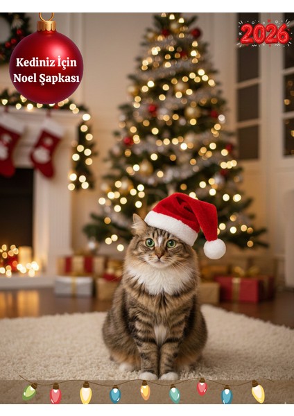 Yeni Yıl Ev Dekorasyonu | Noel Temalı Mutlu Kedi Konsepti Sevimli Yılbaşı Kedili Noel Baba Şapkalı Kedi Temalı Küçük Irk Köpekler