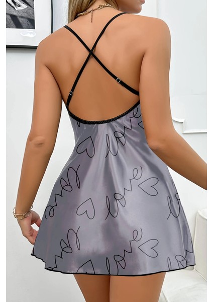 Love Baskılı Gri Saten Gecelik - MCT3807-8772 fiyatları
