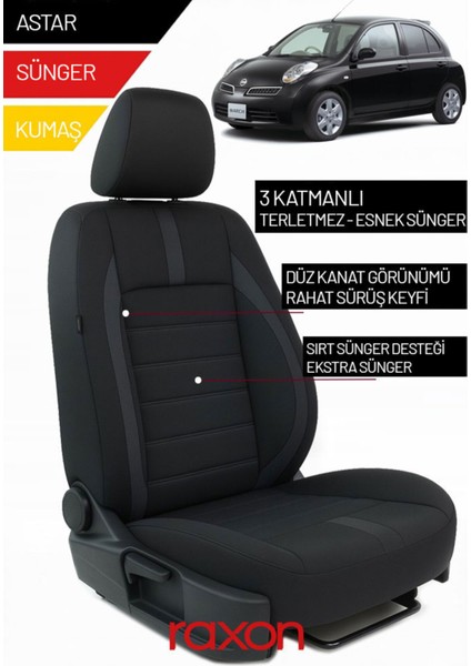 Nissan Micra 2008 ve Sonrası Için 2+1 Binek Araçlara Uyumlu Tay Tüyü Oto Koltuk Kılıfı