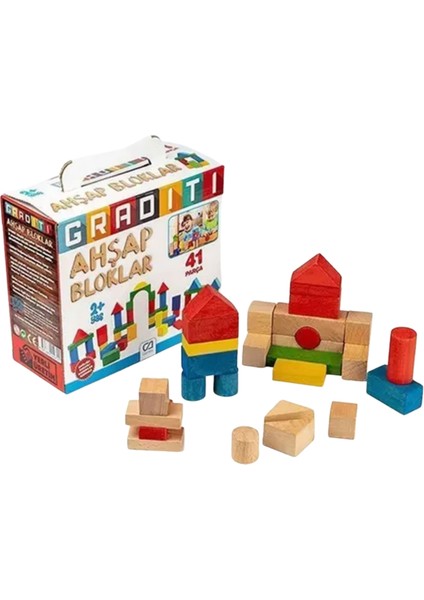 Graditi 2+ Yaş Için 41 Parçalı Eğitici ve Öğretici Sağlığa Zararsız Ahşap Aktivite Blokları