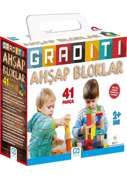 Graditi 2+ Yaş Için 41 Parçalı Eğitici ve Öğretici Sağlığa Zararsız Ahşap Aktivite Blokları fiyatları