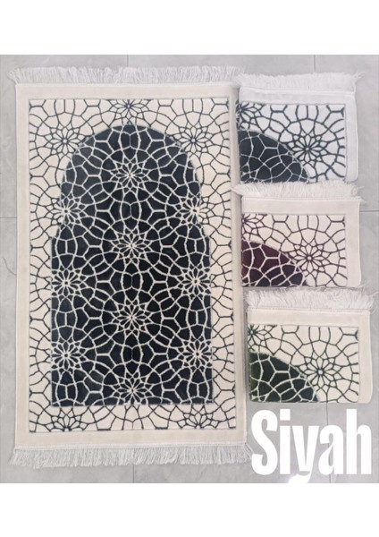 Iç Içe Geçmiş Yıldız Süsleme Motifli Akrilik Polyester Kadife Desenli Namazlık Seccade (110X70)CM 700 gr