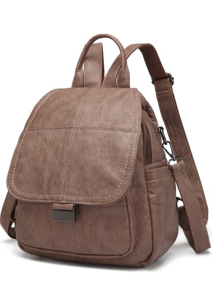 Barcelona Çok Cepli Kapak Detaylı Günlük Orta Boy Kadın Sırt Çantası Açık Vizon fiyatları