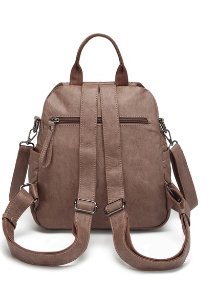 Barcelona Çok Cepli Kapak Detaylı Günlük Orta Boy Kadın Sırt Çantası Açık Vizon modelleri