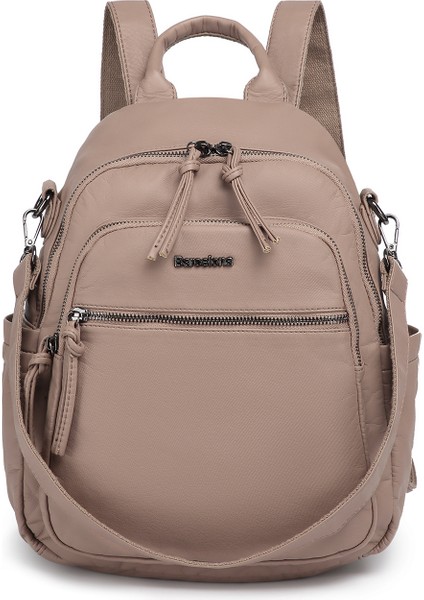 Barcelona Orta Boy Çok Cepli Omuz Askılı Spor ve Günlük Kadın Sırt Çantası Açık Vizon