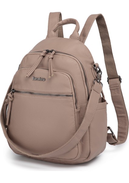 Barcelona Orta Boy Çok Cepli Omuz Askılı Spor ve Günlük Kadın Sırt Çantası Açık Vizon fiyatları