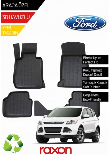 Ford Kuga 2008-2012 3D Siyah Havuzlu Paspas – Tam Uyumlu Premium Set