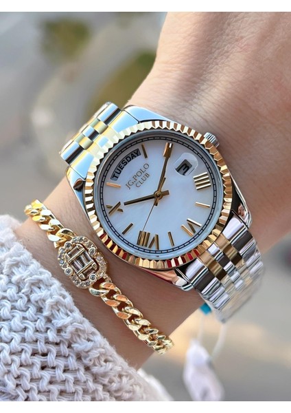 Çelik Kasa & Kordon Kararma ve Renk Atma Yapmaz Kadın Kol Saati+Bileklik JG01808.2