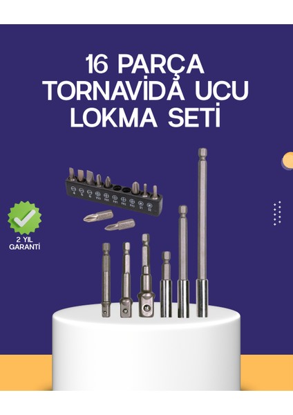 16 Parça Bits ve Adaptör Seti Vidalama Tamir Bakım Seti - MCT1030-4706