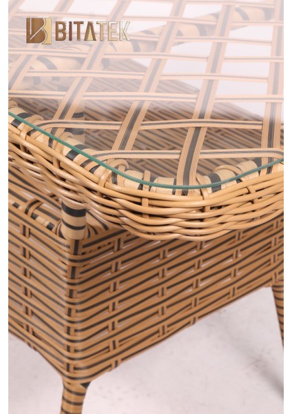 Milano Rattan Puflu Bahçe Balkon Takımı 3+1+1+Camlı Masa Kahve fırsatları