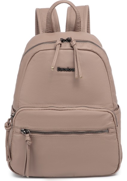 Barcelona Orta Boy Çok Cepli Yumuşak Tasarım Spor ve Günlük Kadın Sırt Çantası Açık Vizon