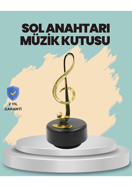 Altın Nota Sol Anahtarı Müzik Box Döner Mekanizmalı Hediyelik - EMY9628-1629