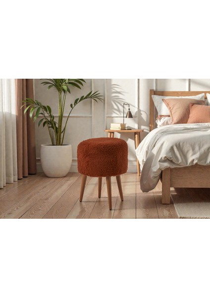 Teddy Ayaklı Puf - Yuvarlak Puf – Makyaj Masası Pufu -Dekoratif Ayak Uzatma Pufu