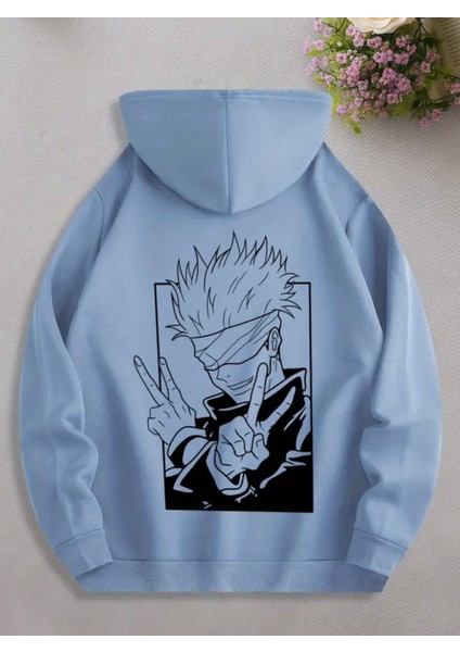 Punıx Kıds Özel Seri Kapüşonlu Jujutsu Kaisen Sırt Baskılı %100 Pamuk Japon Stil Erkek Çocuk Sweatshırt