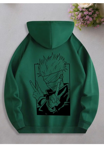 Punıx Kıds Özel Seri Kapüşonlu Jujutsu Kaisen Sırt Baskılı %100 Pamuk Japon Stil Erkek Çocuk Sweatshırt