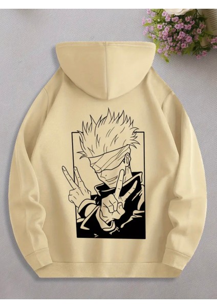 Punıx Kıds Özel Seri Kapüşonlu Jujutsu Kaisen Sırt Baskılı %100 Pamuk Japon Stil Erkek Çocuk Sweatshırt