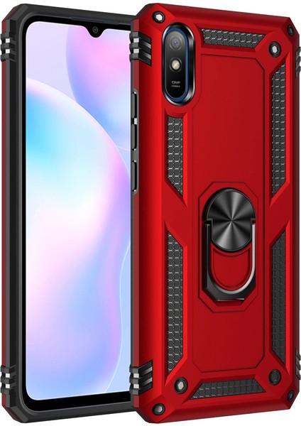 Xiaomi Redmi 9A Kılıf Sofya Yüzüklü Silikon Kapak - Kırmızı