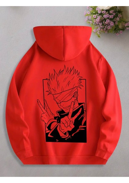 Punıx Kıds Özel Seri Kapüşonlu Jujutsu Kaisen Sırt Baskılı %100 Pamuk Japon Stil Erkek Çocuk Sweatshırt