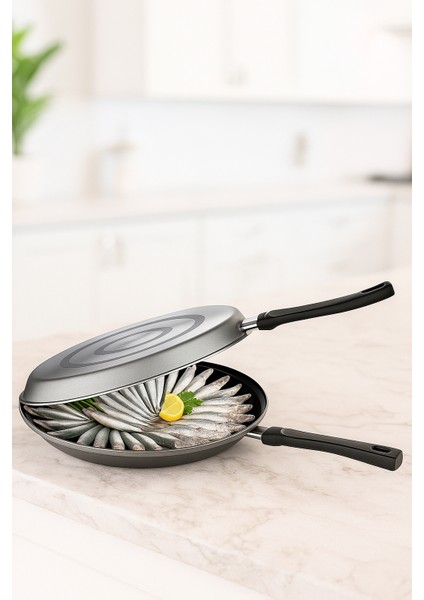 Siyah Çift Taraflı Ikiz Balık Tavası Yapışmaz Taban 32 cm fiyatları