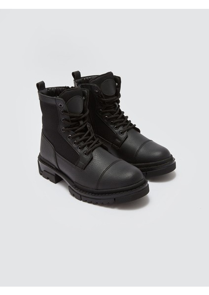 Yeni Sezon Bağcık ve Fermuarlı Deri Görünümlü Erkek Bot