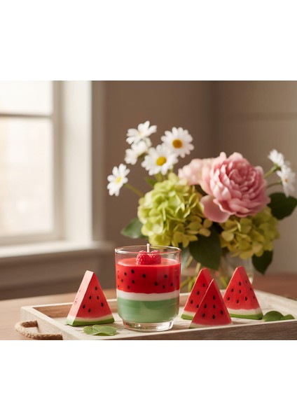 Karpuz Desenli ÖZELYAPIM-%100 Doğal Soya Wax-Mango KOKULU-DEKORATIF-HEDIYELIKMUM300ML