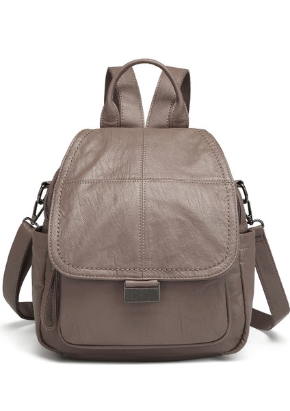 Barcelona Çok Cepli Kapak Detaylı Günlük Orta Boy Kadın Sırt Çantası Vizon