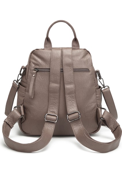 Barcelona Çok Cepli Kapak Detaylı Günlük Orta Boy Kadın Sırt Çantası Vizon modelleri