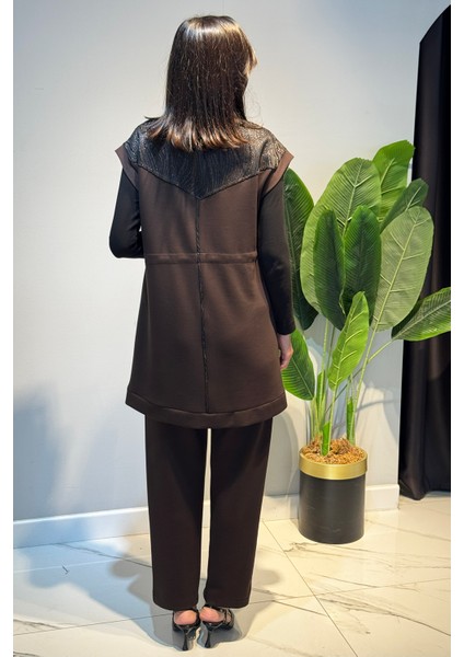 Kadın Yelek Pantolon Jakar Detay Takım 7303 Kahverengi indirimleri