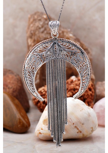 Telkari İşlemeli Ay Tasarımlı Gümüş Kolye 6786 fiyatları