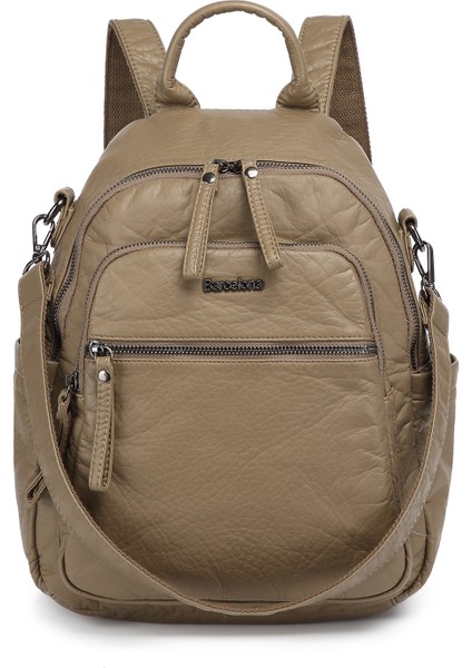 Barcelona Orta Boy Çok Cepli Omuz Askılı Spor ve Günlük Kadın Sırt Çantası Vizon